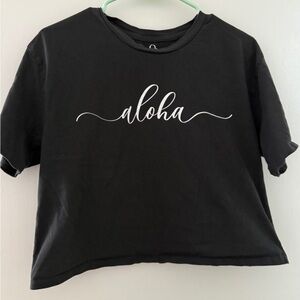 Black and White Aloha Organic Cotton Cropped Tee